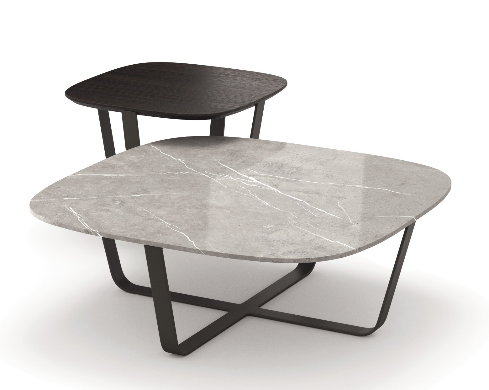 Nook Beistelltisch von Cor, Couchtisch Set mit Marmor und Holzplatte, modernes Design.