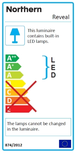 Energielabel der Northern Reveal Pendelleuchte mit integrierten LED-Lampen und Energieeffizienzklasse A++ bis A.