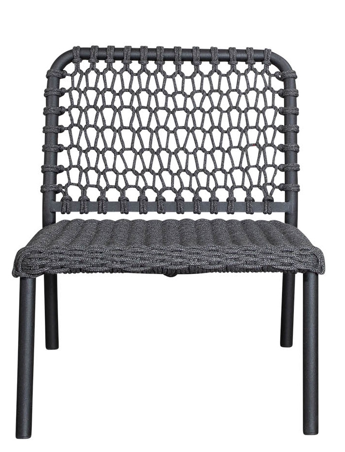 Ocean Sessel von Cane-Line für den Außenbereich, graues Geflecht und Metallgestell, Frontansicht.