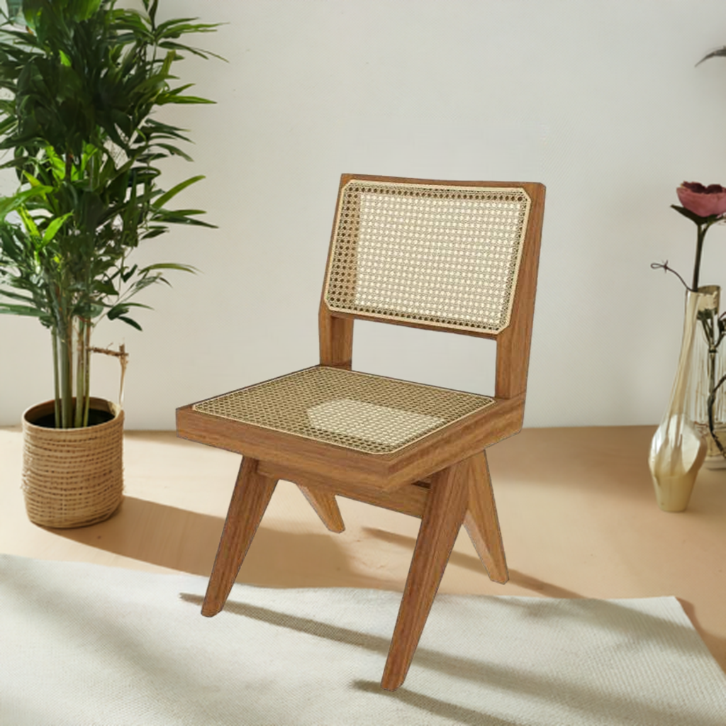 Capitol Complex Chair Stuhl aus Teakholz mit Rattan-Sitzfläche, ein Einzelstück für stilvolles Wohnen.