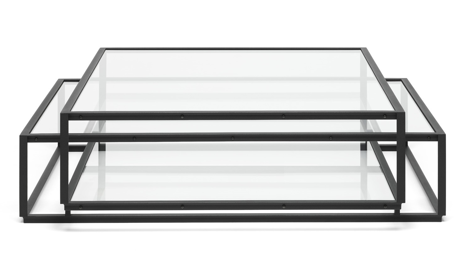 Tangled Square Couchtisch Spectrum mit Glasplatte und schwarzem Metallgestell, modernes Wohnzimmer Möbel.