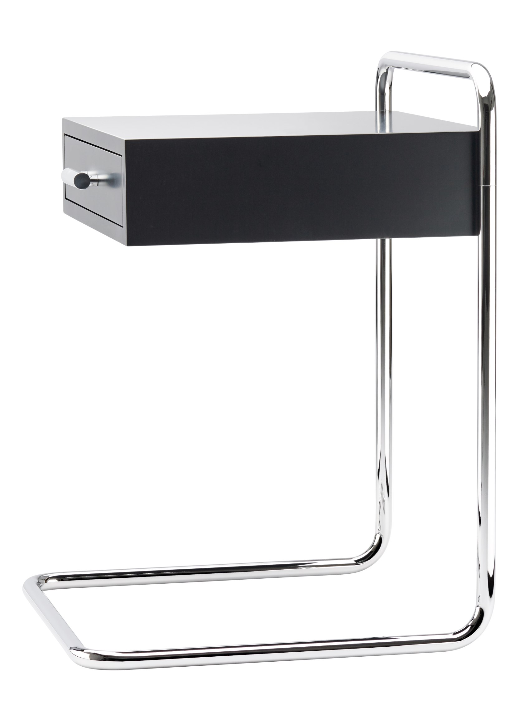 B 117 Thonet Beistelltisch mit Schublade, Stahlrohrgestell und schlichtem Design für Wohnzimmer und Schlafzimmer.