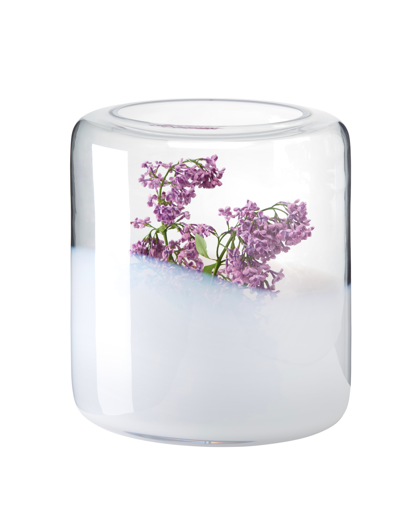 Glasvase Glasgow mit lila Blütenzweigen, moderne Blumenvase für stilvolle Dekoration.