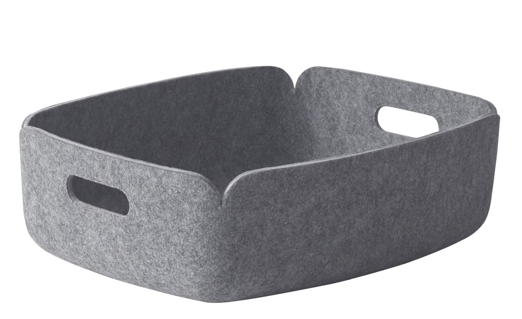 Grauer Muuto Restore Tray Korb aus Filz mit Griffen für Aufbewahrung und Ordnung.