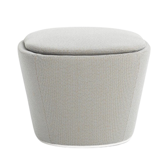 Grauer Flint Hocker mit Tellerfuß von Cor, gepolstert und drehbar, freigestellt.