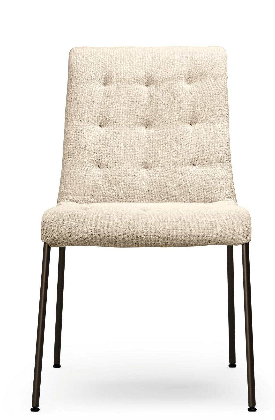 Liz Stuhl mit Polsterung in Beige und dunklen Metallbeinen, moderner Esszimmerstuhl.