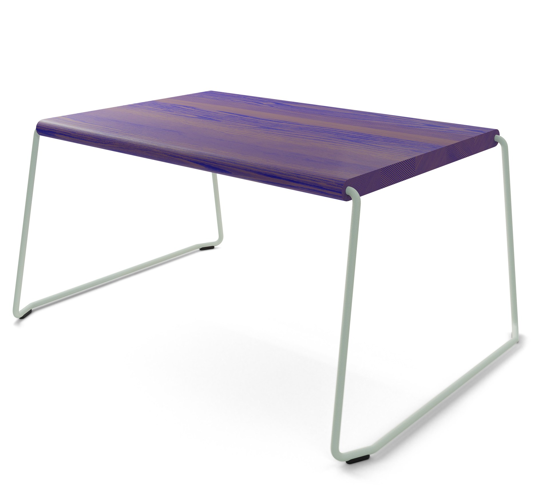 D:009 Couchtisch mit violetter Holzplatte und hellgrünem Metallgestell. Moderner Beistelltisch für Wohnzimmer.