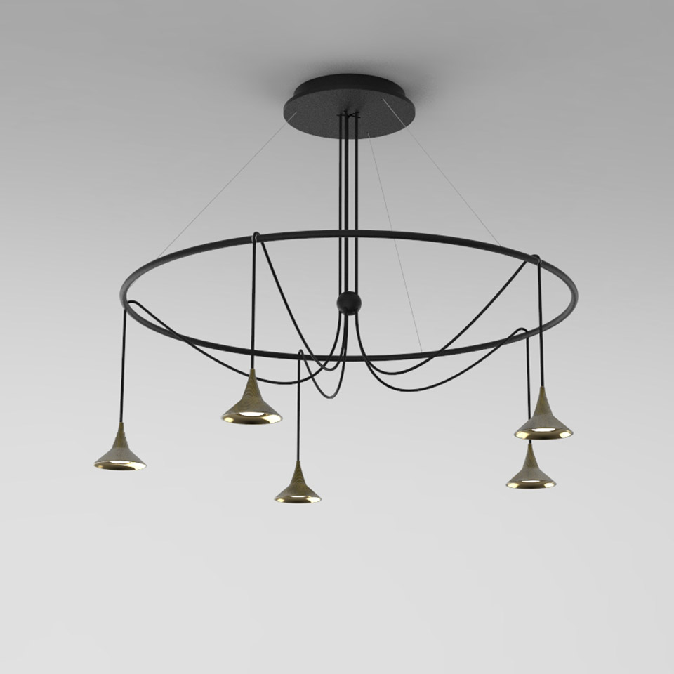 Artemide Unterlinden Ring Kronleuchter aus Messing mit warmweißem Licht (2700K), modernes Design für stilvolle Innenbeleuchtung.
