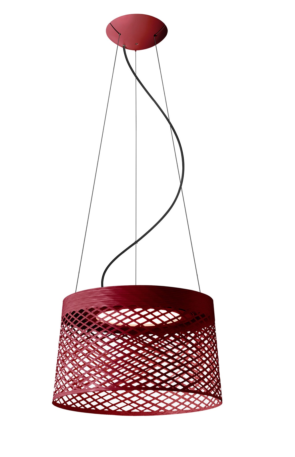Twiggy Grid Pendelleuchte von Foscarini in Rot: Moderne LED-Hängelampe mit Gittermuster für den Außenbereich.