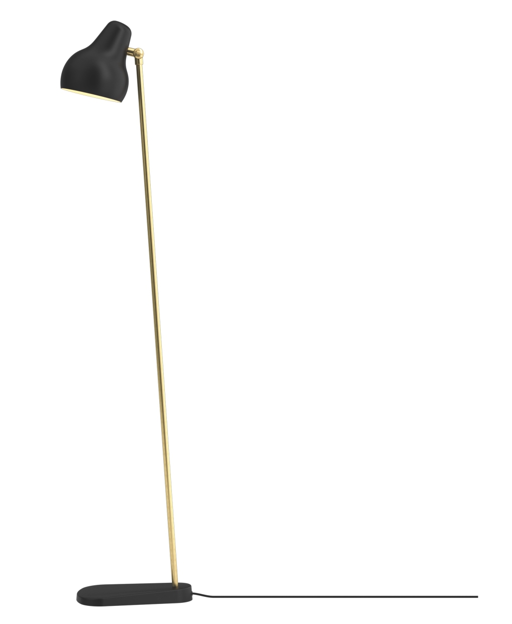 Schwarze VL38 Stehleuchte von Louis Poulsen mit Messingständer und minimalistischem Design für Wohnzimmer und Büro.