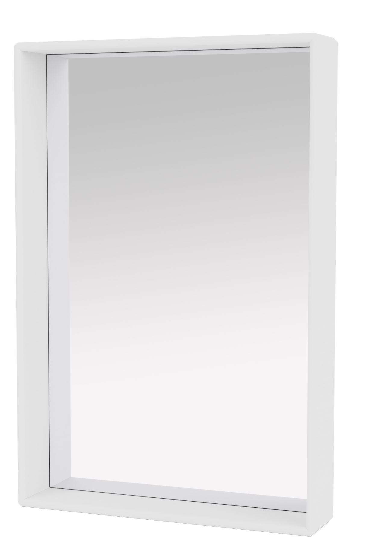 Weißer Montana Spiegel mit Rahmen und Ablagefläche, ideal als Shelfie Spiegel.