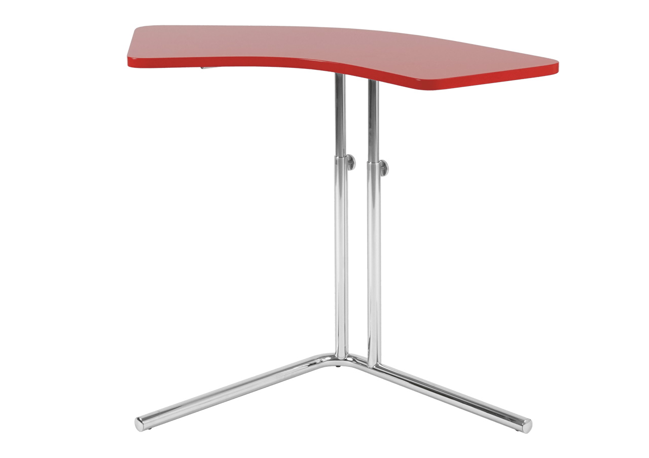 Roter K26L Beistelltisch von Tecta mit verchromtem Gestell, höhenverstellbar, modernes Design für Wohnzimmer und Büro.