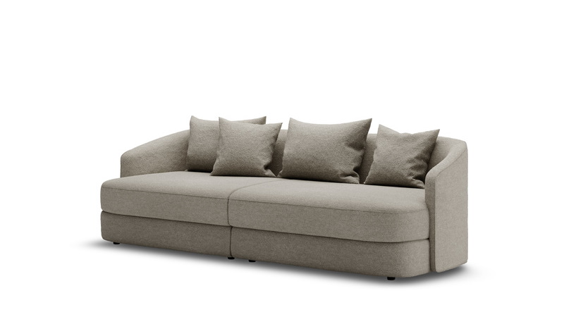 Covent Sofa von New Works: Modernes, beiges Wohnzimmer Sofa mit Kissen für entspanntes Sitzen.