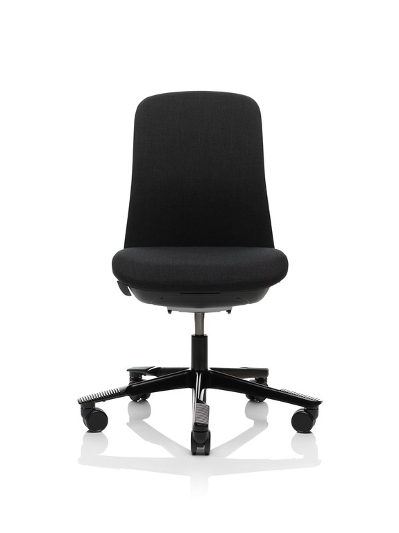 Schwarzer Sofi Arbeitsstuhl von HAG, ergonomischer Bürostuhl mit Rollen und hoher Rückenlehne für Komfort.