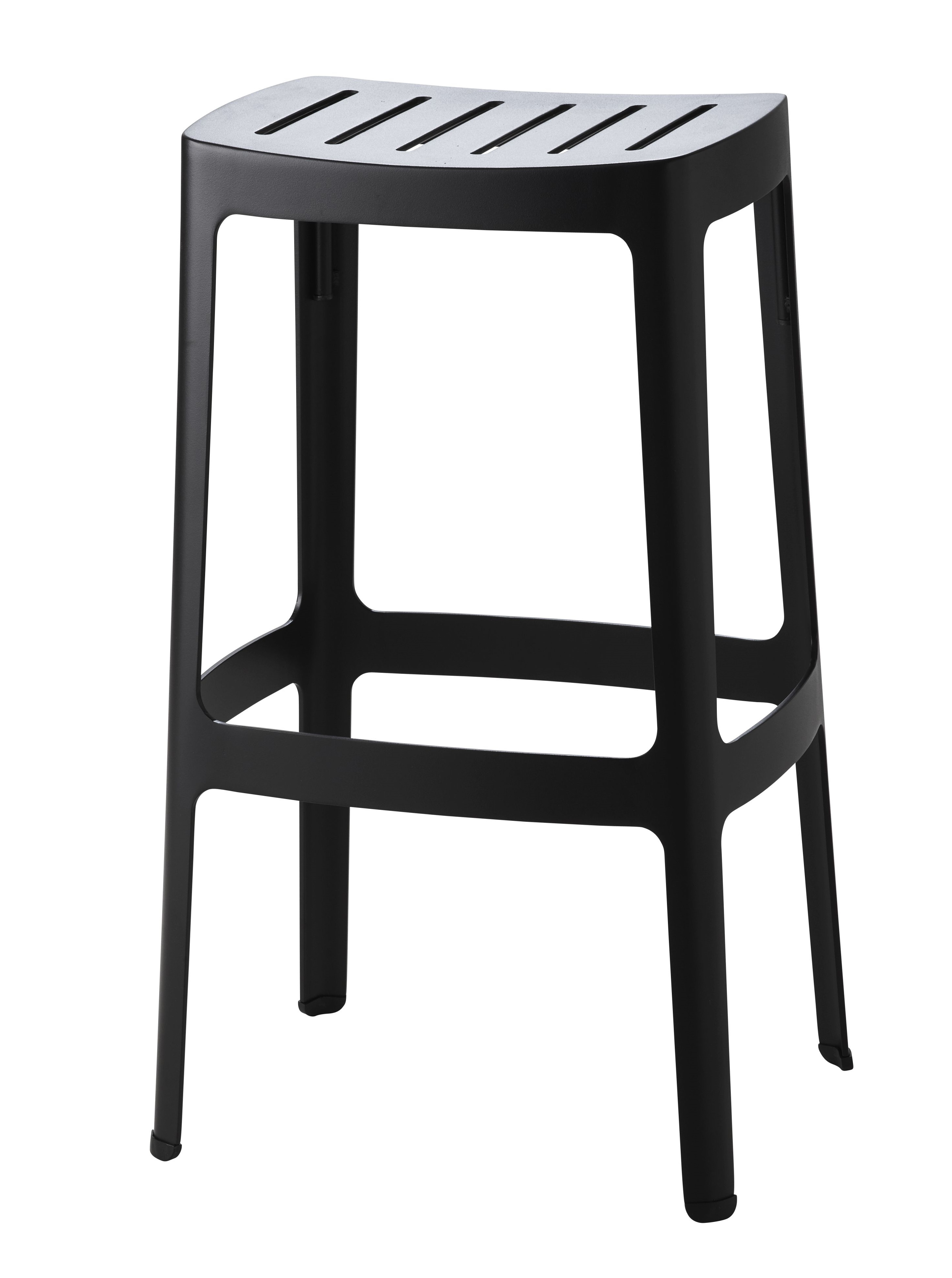 Schwarzer Cut Barhocker von Cane-Line, stapelbar, für den Innen- und Außenbereich. Modernes Design.