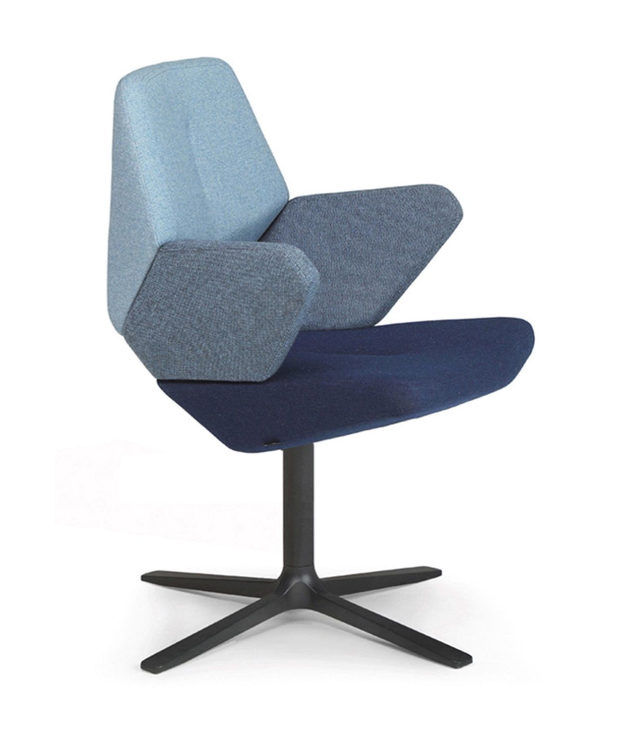 Trifidae Armsessel von Prostoria, blauer Konferenzstuhl mit Armlehnen und schwarzem Fußkreuz, moderne Büromöbel.