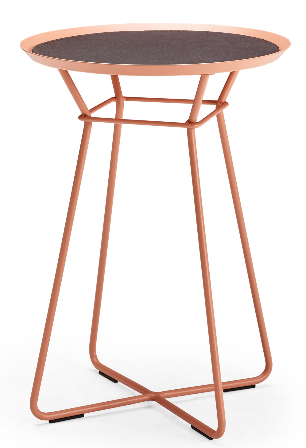 Leya Small Beistelltisch von Freifrau Manufaktur: Runder, kupferfarbener Metalltisch mit dunkler Tischplatte für Wohnzimmer.