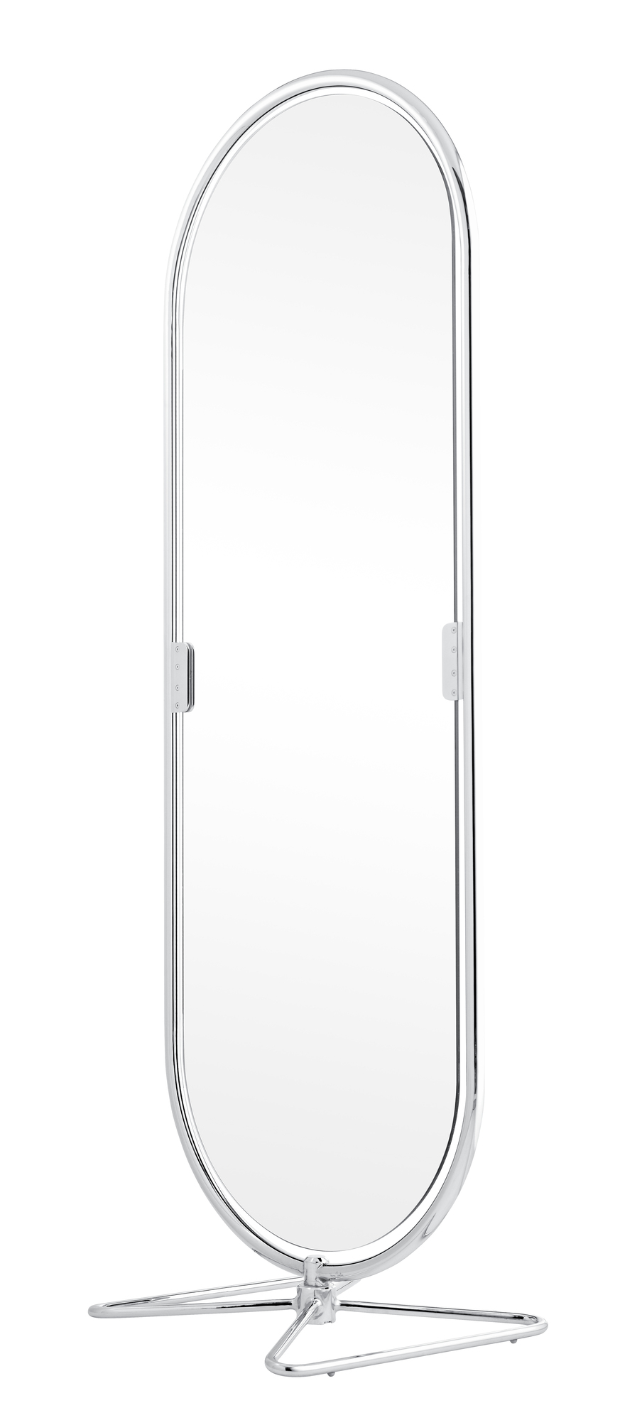 System 1-2-3 Spiegel von Verpan: Ovaler Standspiegel mit Chromrahmen und filigranem Fußgestell.