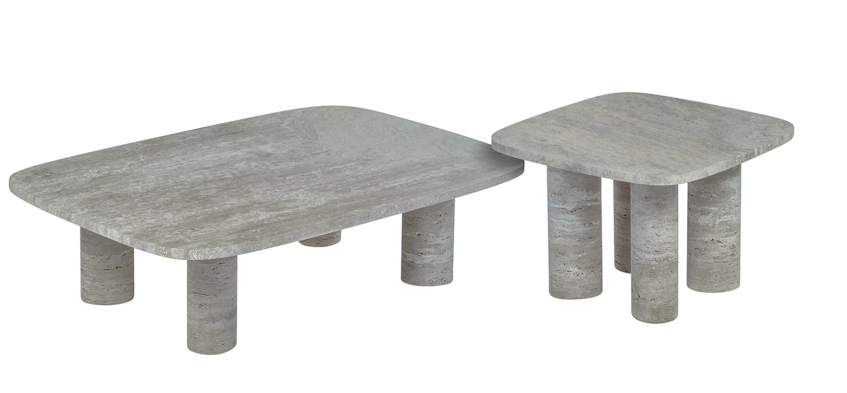 Blomus Volos Beistelltisch Set aus Travertin, moderner Couchtisch und kleiner Tisch für Wohnzimmer.