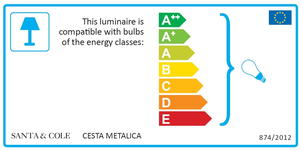 Energieeffizienzlabel für Santa & Cole Cesta Metálica Tischleuchte, kompatibel mit Leuchtmitteln der Klassen A++ bis E.