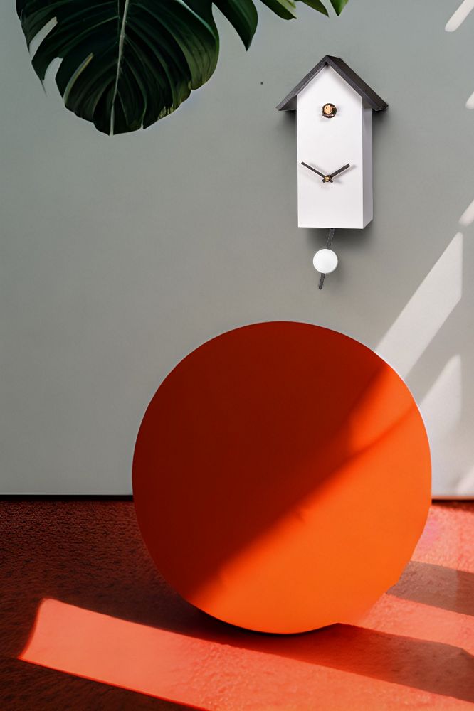 Moderne Engstler Kuckucksuhr 360/23 Quartz in Weiß und Schwarz mit Pendel.