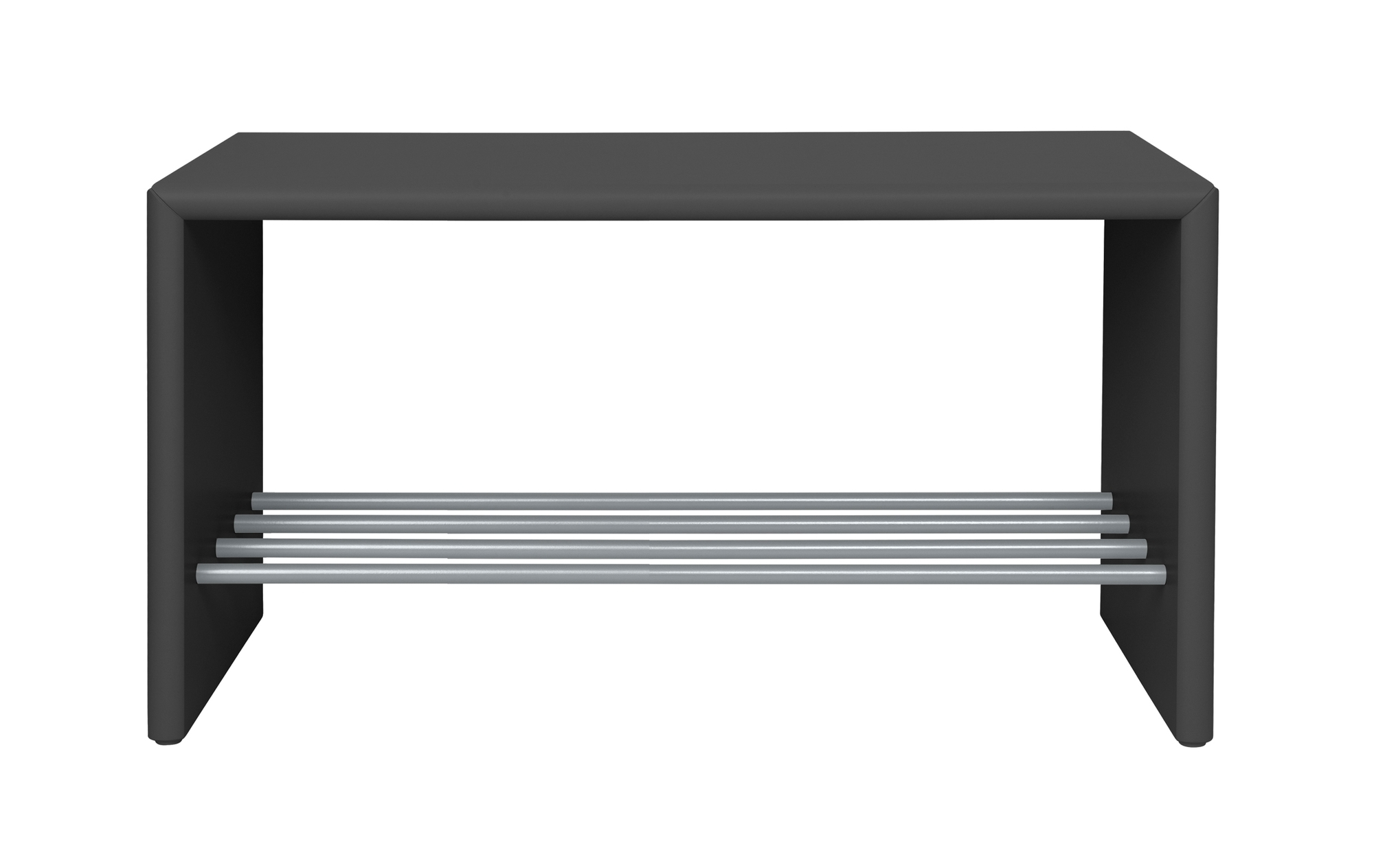 Schwarze Schuhbank mit Sitzfläche und Schuhablage aus Metall, Modell Montana.