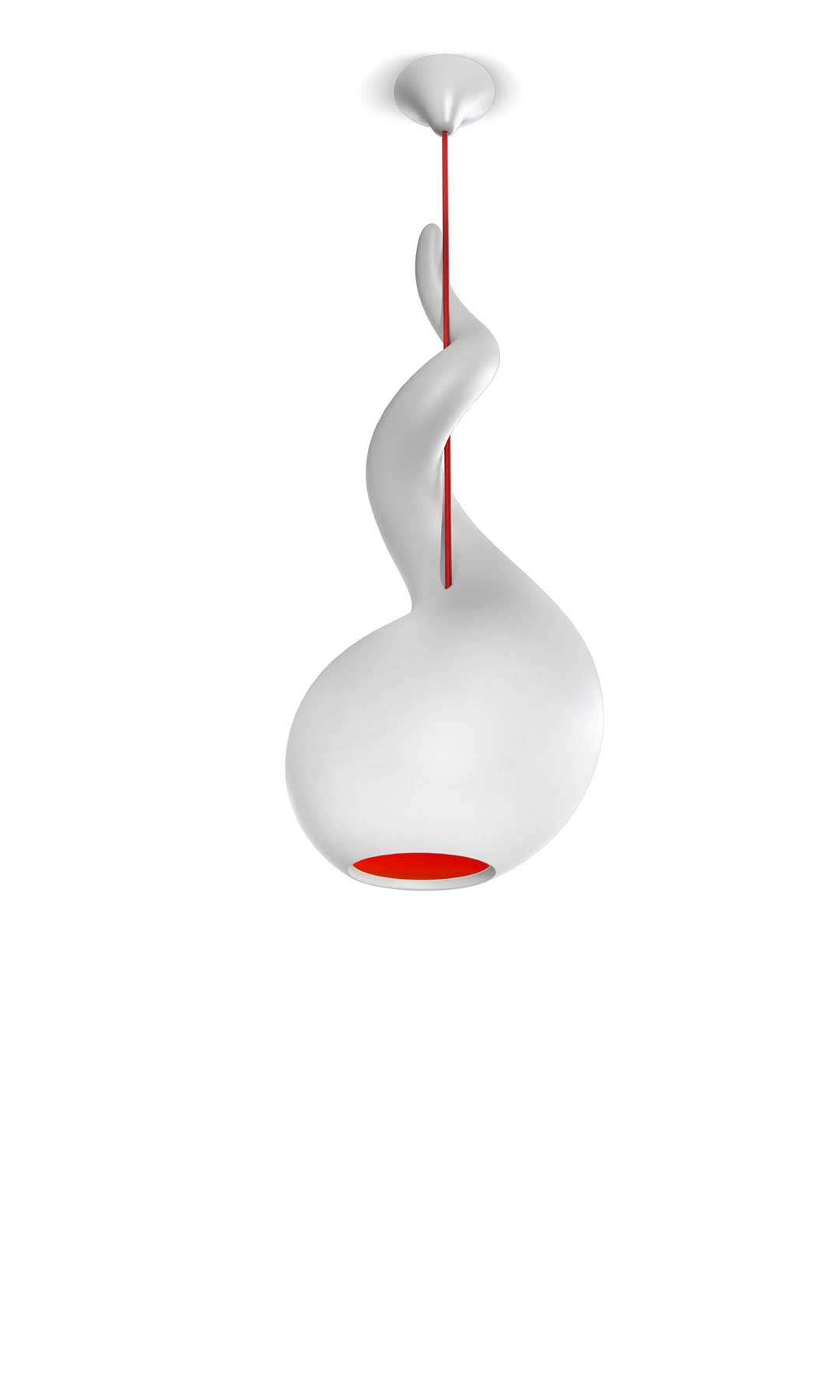 Alien PL Pendelleuchte: Moderne Hängelampe in Weiß mit rotem Kabel für stilvolle Beleuchtung.