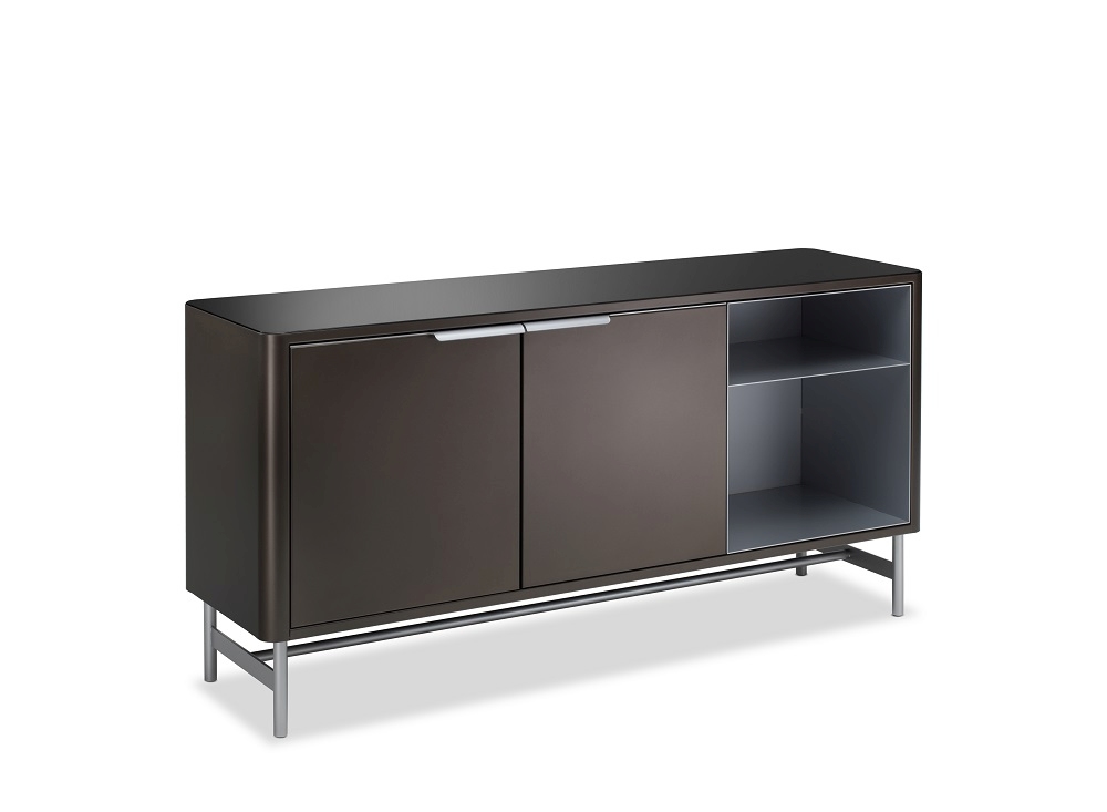 New Classic Line Sideboard S50 in Dunkelbronze von Müller Möbelfabrikation mit Türen und Regalfächern.