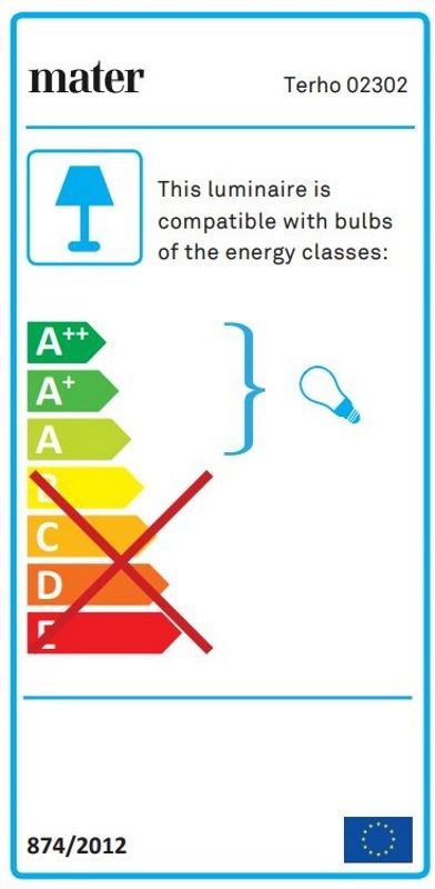 Energieeffizienzlabel der Mater Terho Pendelleuchte, kompatibel mit Leuchtmitteln der Energieklassen A++ bis A.