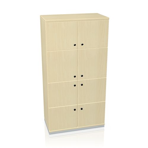 Prisma Schließfachschrank von Palmberg mit acht Fächern in heller Holzoptik für Büro oder Werkstatt.