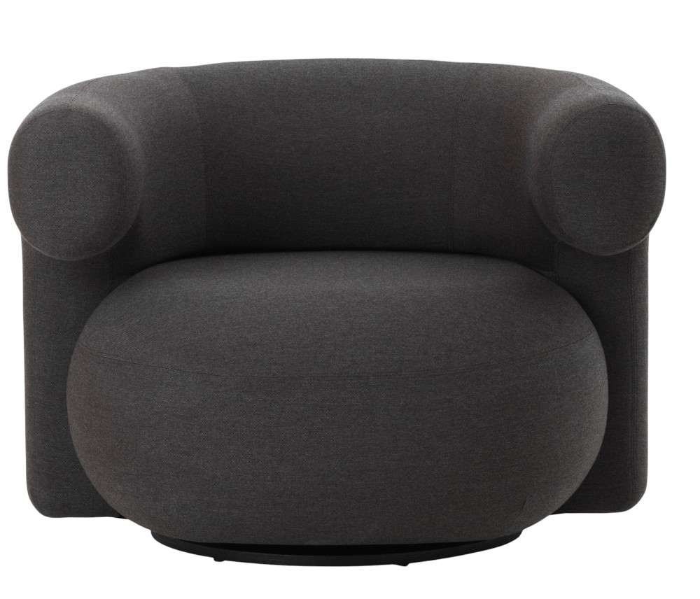 Dunkelgrauer Burra Lounge Chair Sessel von Normann Copenhagen mit Drehfunktion für den Außenbereich.