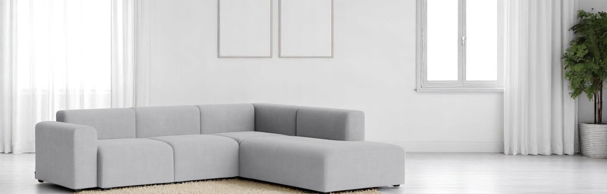 Helles Mags Sofa Eckkombination mit Hallingdal 220 Stoff, modernes Wohnzimmer Interieur. Skandinavisches Design Sofa.