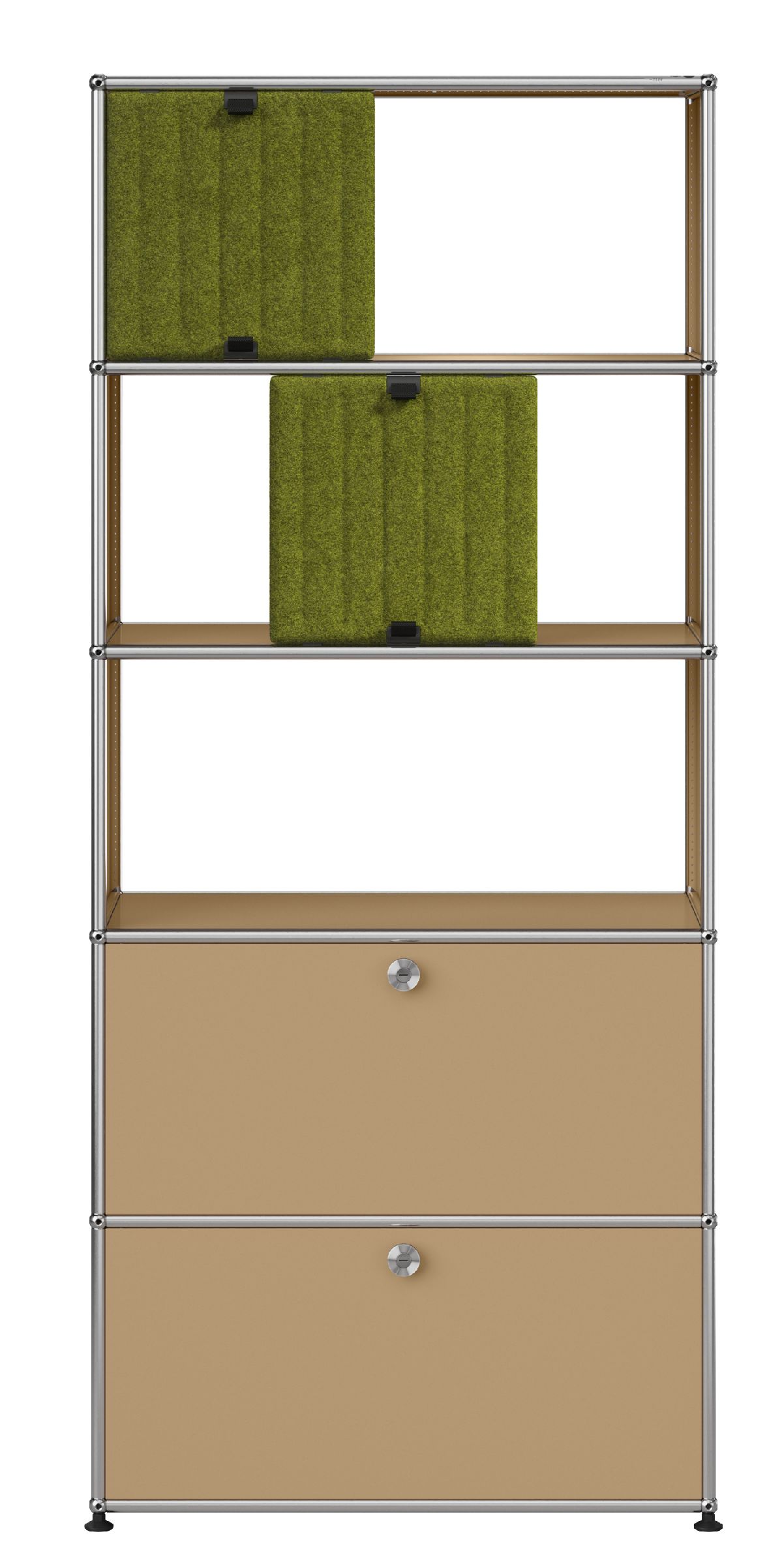 USM Haller Regal mit Soft Panels M69 QUICK SHIP Beige-Grün