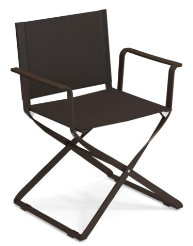Brauner Ciak Regiestuhl von Emu für den Außenbereich, klappbar und mit Armlehnen.