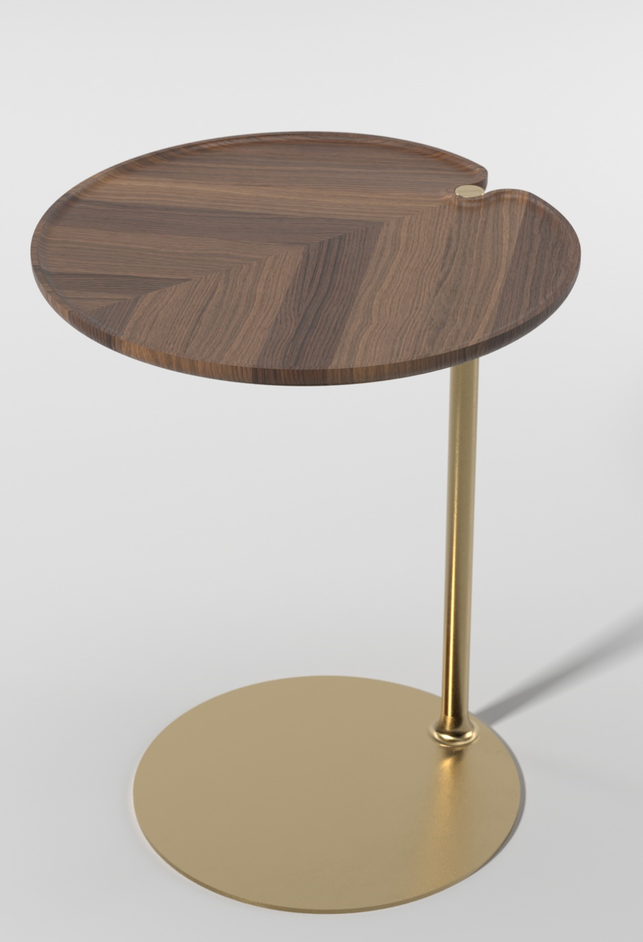 Leaf 1 Side Table: Beistelltisch mit Holzplatte und goldenem Metallfuß für modernes Wohnen.