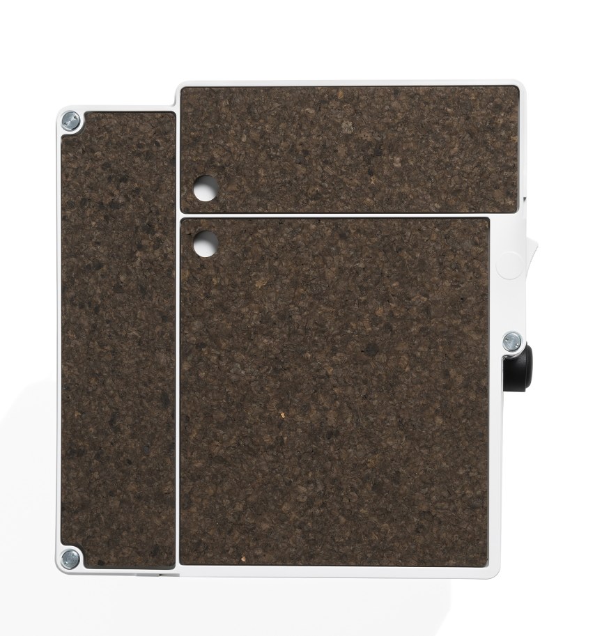 Draufsicht: Boby Rollcontainer mit Moka Kork Platten, Büromöbel für flexible Arbeitsplätze.