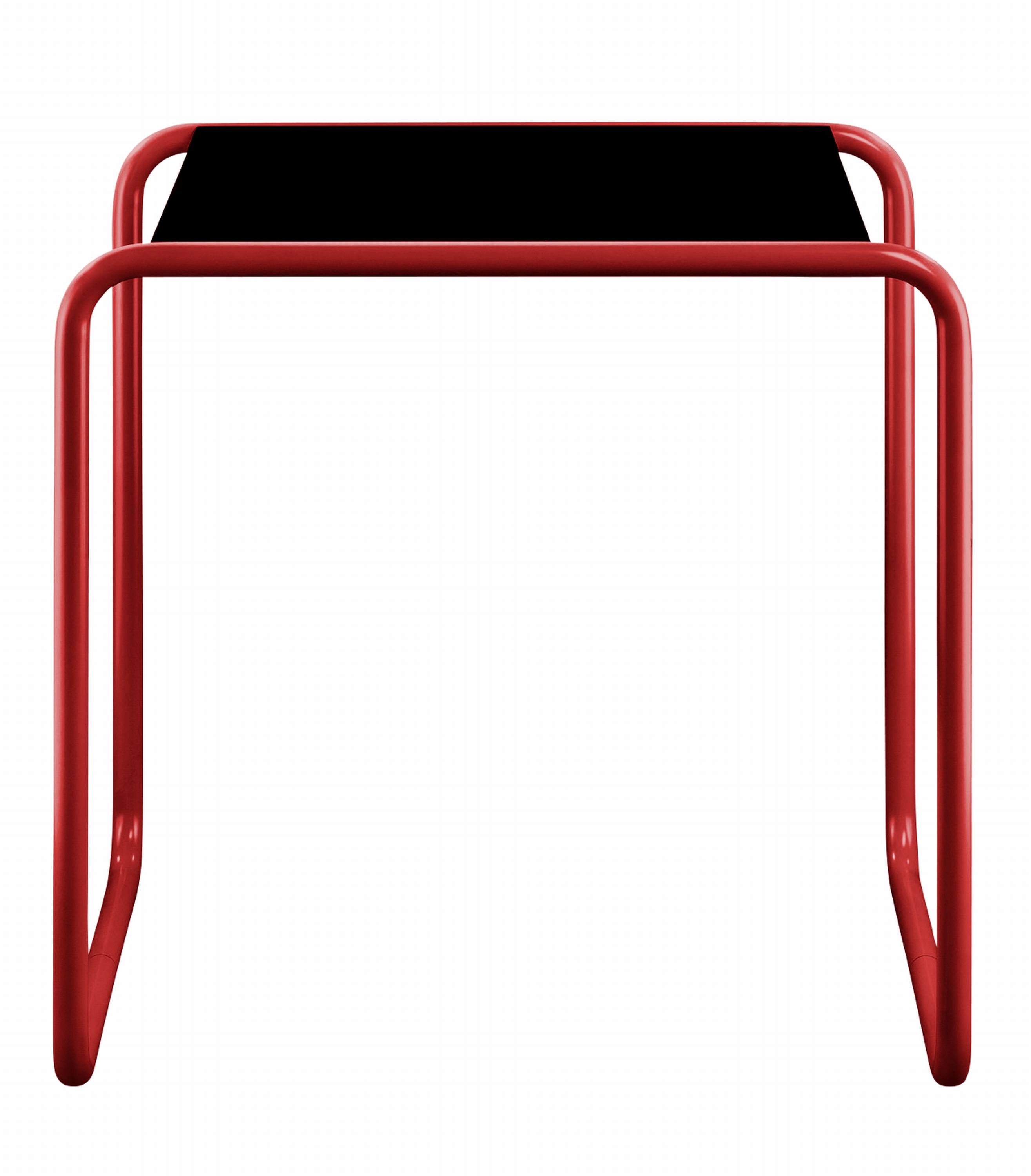 Roter Thonet B 9 a Beistelltisch mit schwarzer Tischplatte, Stahlrohr Designmöbel.