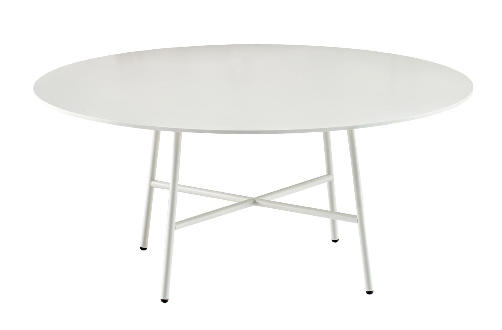 Weißer, runder Tia Maria Tisch von Moroso mit filigranem Metallgestell für Esszimmer oder Wohnbereich.