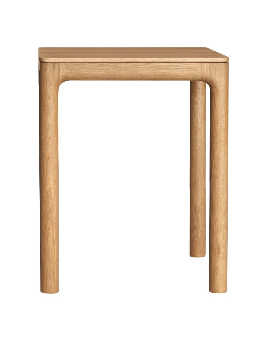 M11 Tisch aus hellem Massivholz, minimalistisches Design mit abgerundeten Kanten, geeignet für Esszimmer.