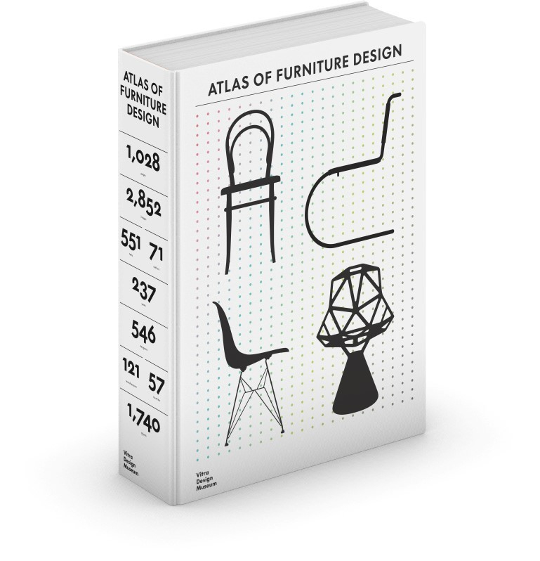 Buch "Atlas des Möbeldesigns" von Vitra, englische Ausgabe mit Illustrationen von Designklassikern.