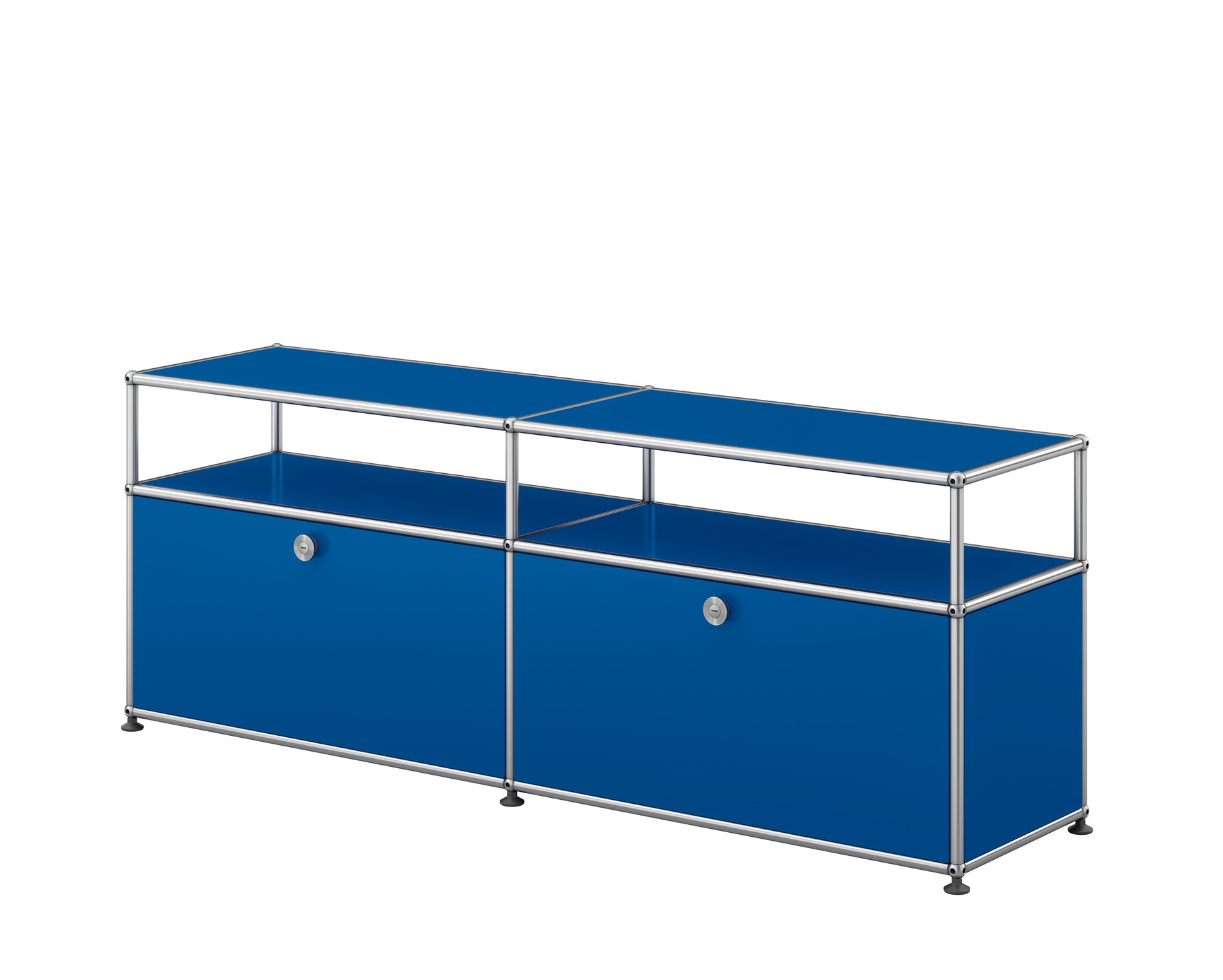 USM Haller Sideboard in Enzianblau, modernes TV- und Hi-Fi-Möbel mit zwei Fächern.