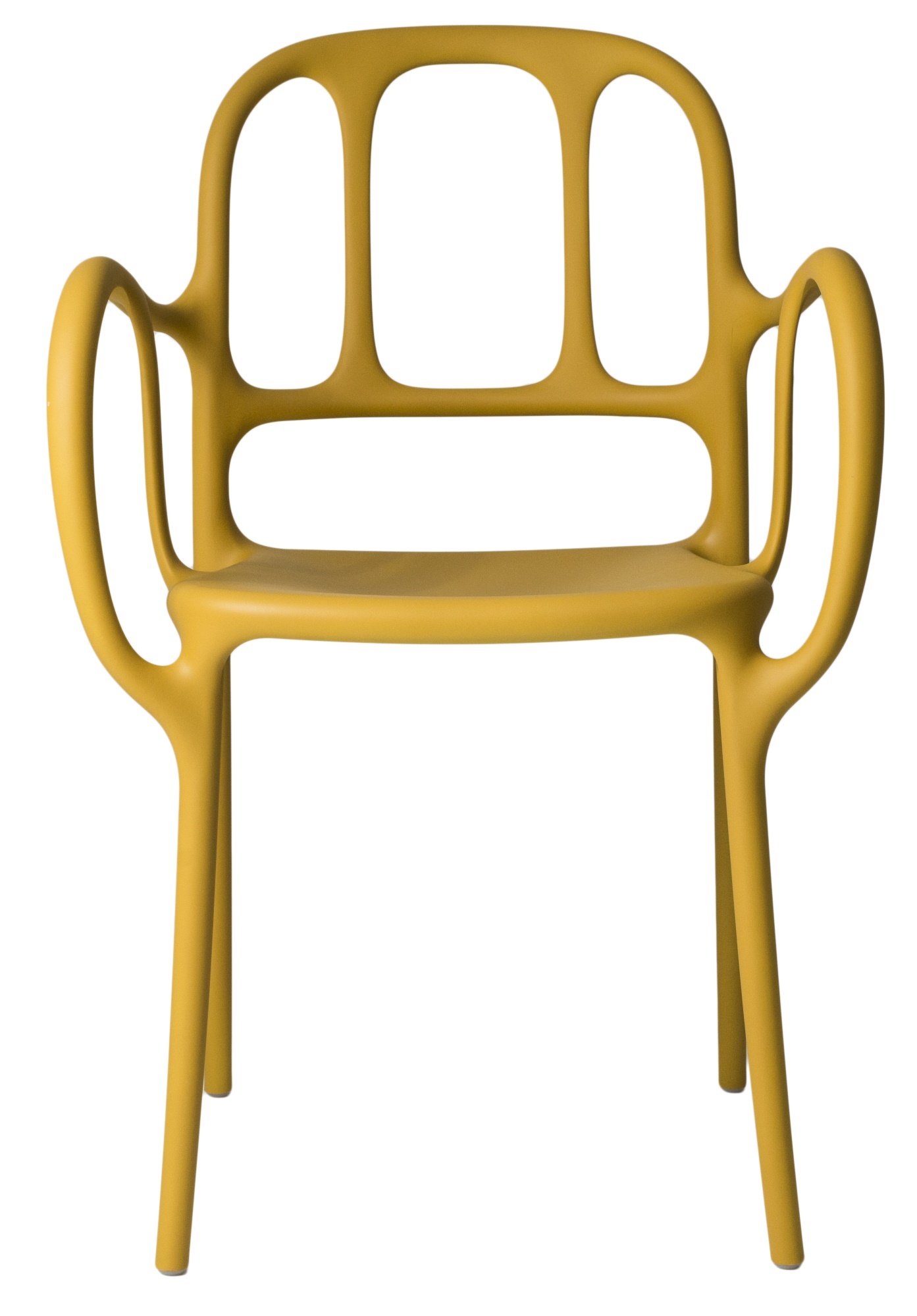 Gelber Milà Stuhl von Magis, moderner Designstuhl mit Armlehnen für Esszimmer und Wohnbereich.