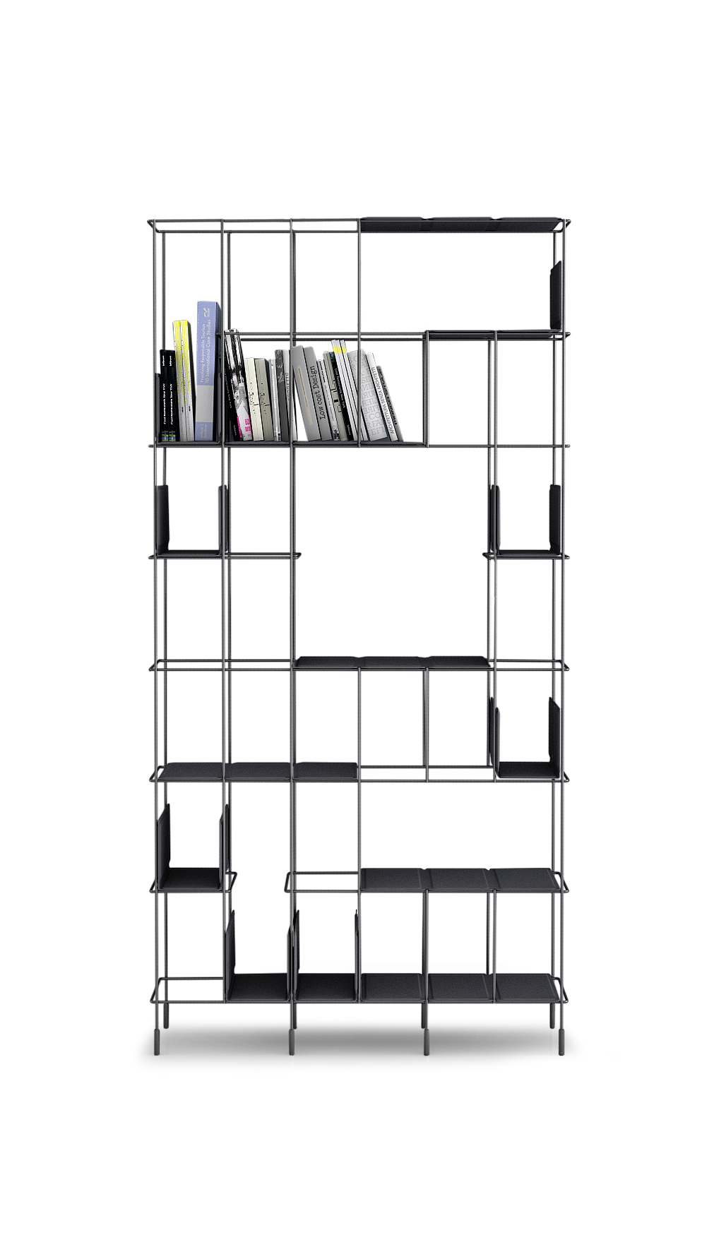 Schwarzes Network Bücherregal von Casamania Horm mit Büchern, modernes Design Bücherregal für Wohnzimmer und Büro.