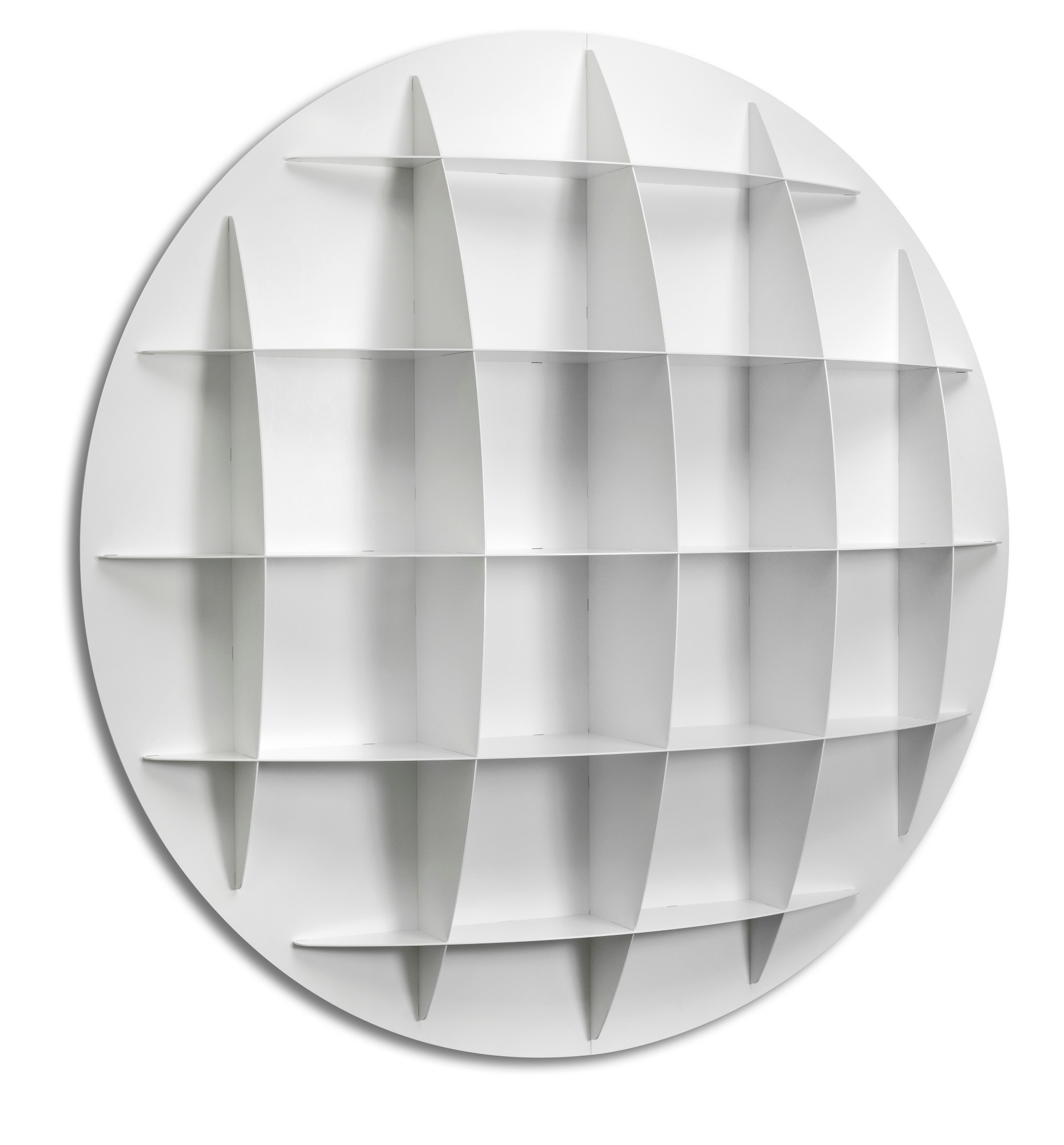 Weißes, sphärisches Bücherregal von Continental Plus AL, modernes Design für Wohnzimmer und Büro.