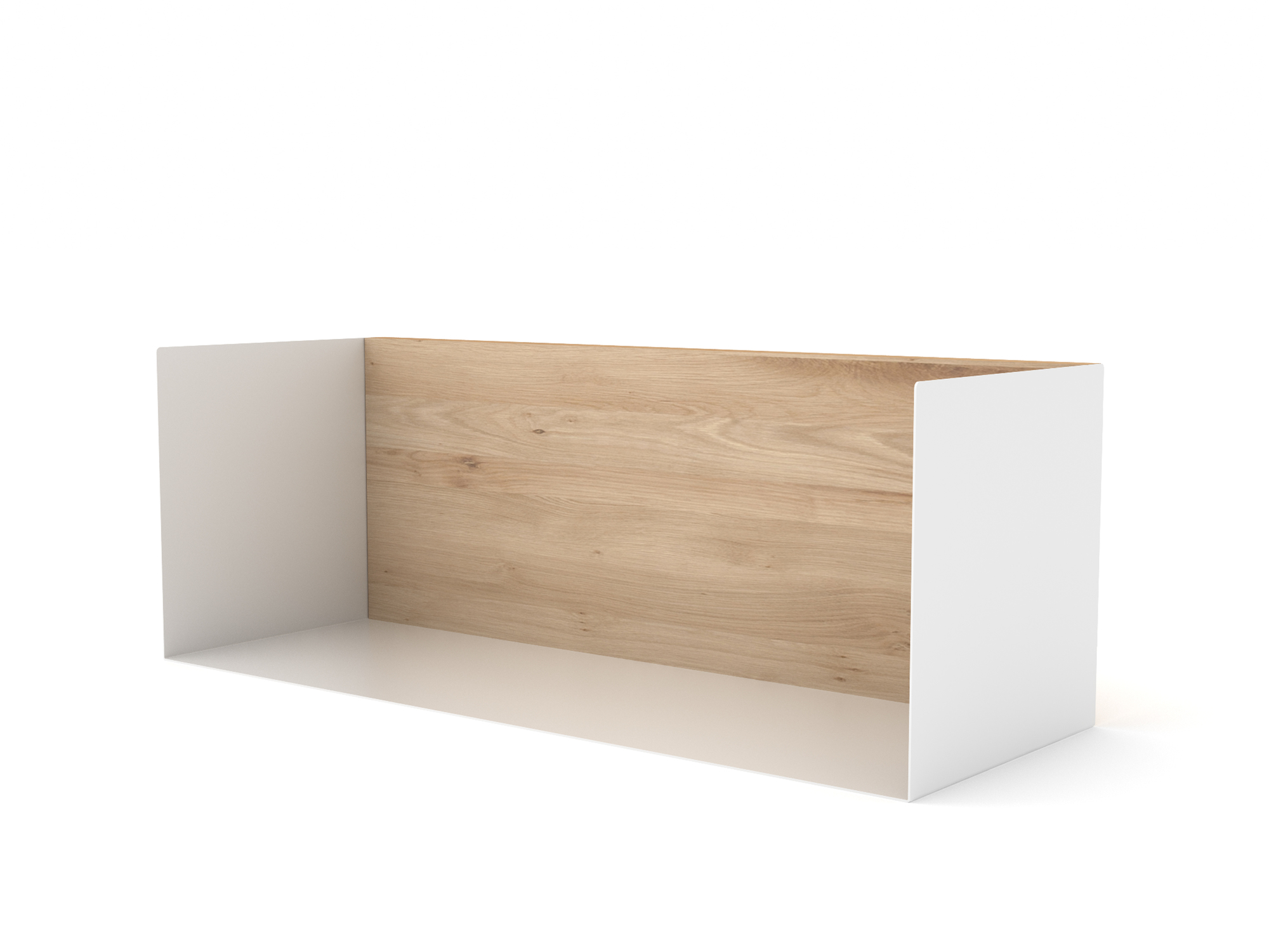 U-förmiges Regal aus Eiche und weißem Metall von Ethnicraft, modernes Wandregal für Wohnzimmer.