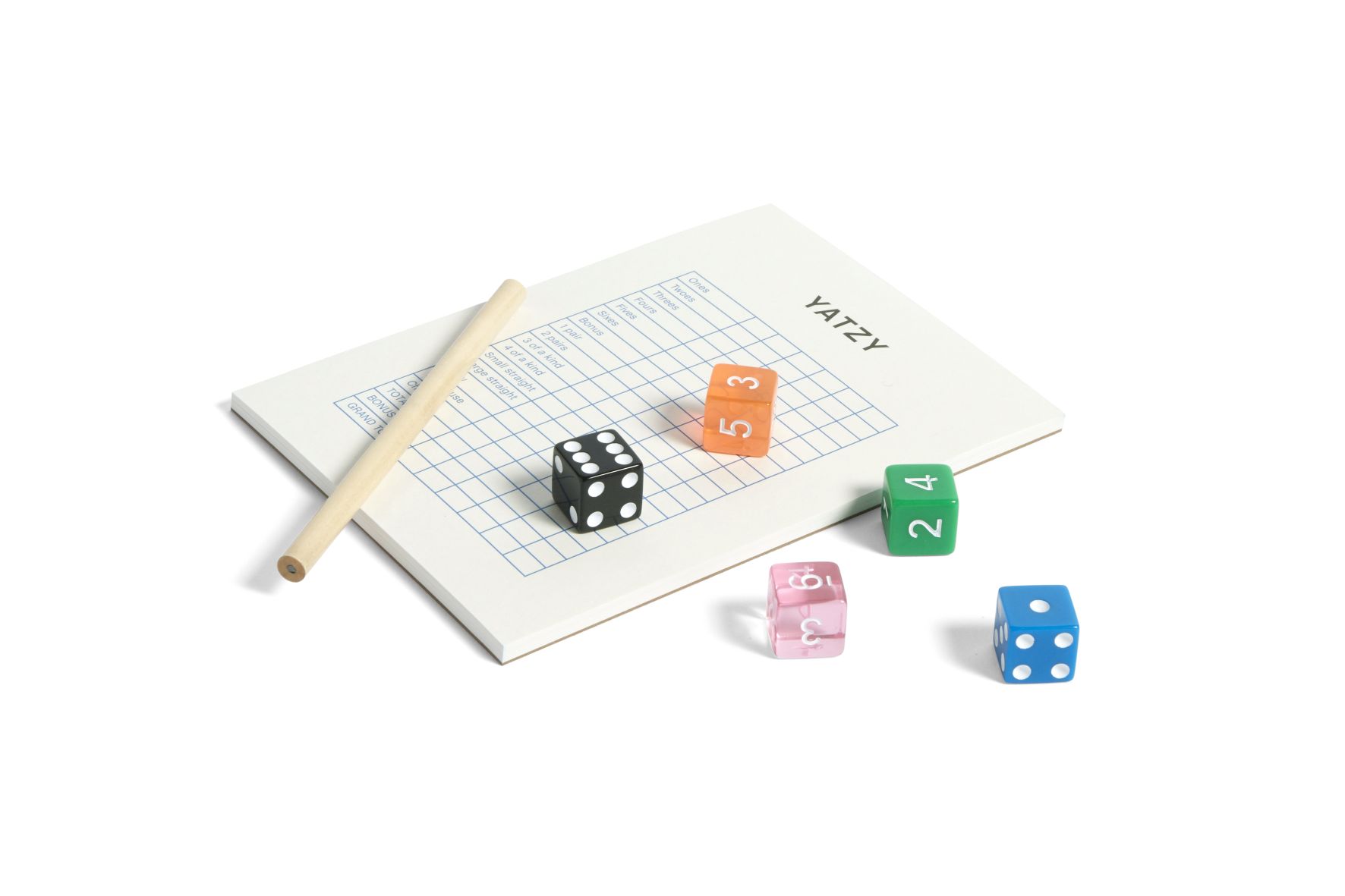 Play Yatzy DE Blau Hay: Farbiges Würfelspiel mit Block und Stift für spannende Spielrunden.