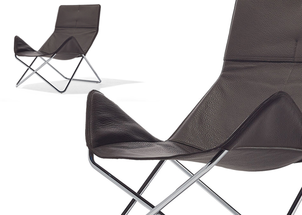 Brauner In-Out Sessel von Richard Lampert mit Chromgestell, moderner Ledersessel für Indoor-Bereiche.