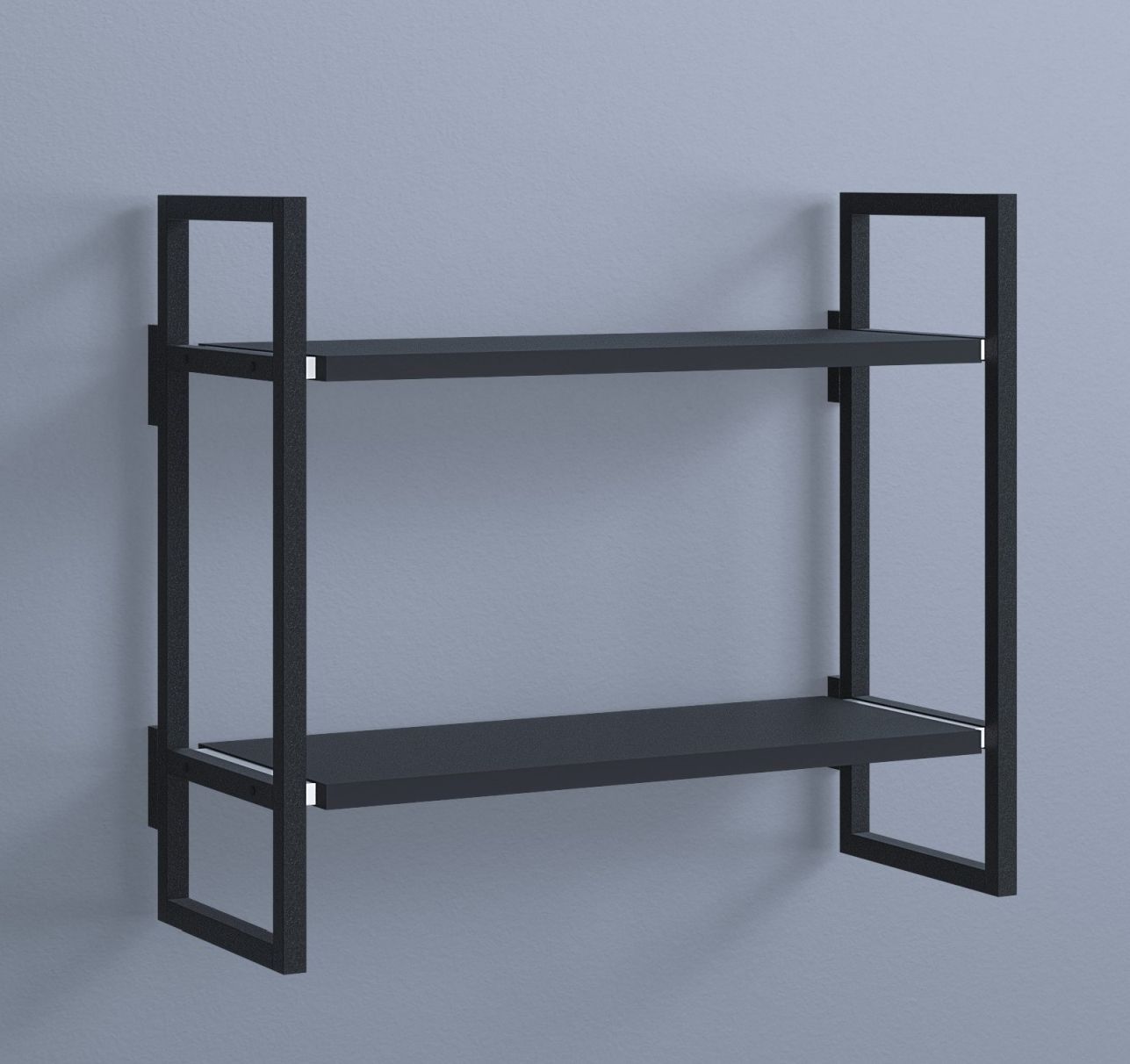 Schwarzes Oncono Wandregal Grundmodul A mit zwei Ablageflächen und minimalistischem Design für moderne Wohnräume.