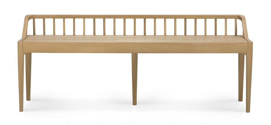 Ethnicraft Spindle Bank aus massivem Eichenholz, moderne Holzbank mit Rückenlehne für Esszimmer und Flur.