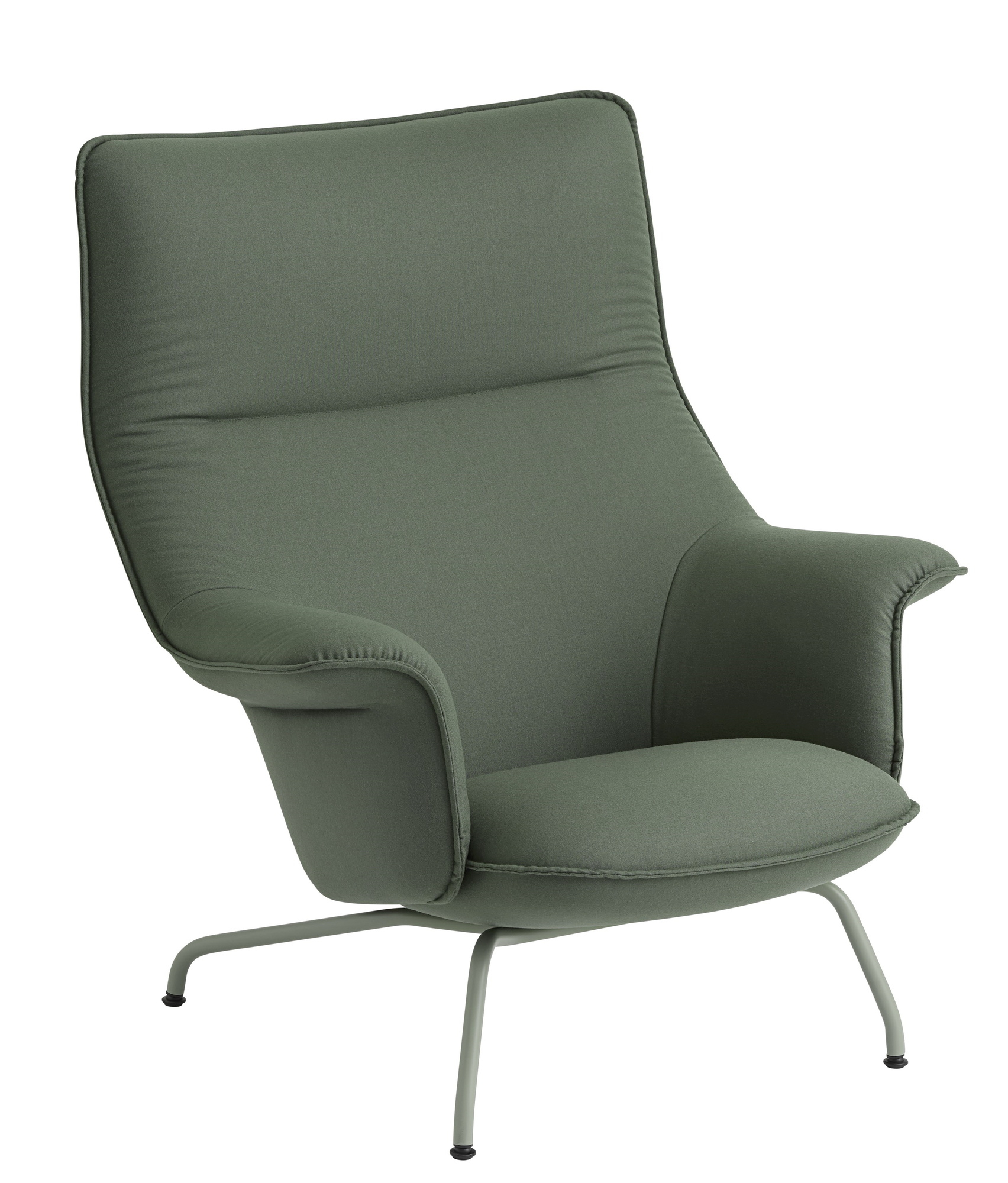 Grüner Doze Lounge Chair Sessel von Muuto mit hoher Rückenlehne und filigranem Metallgestell.